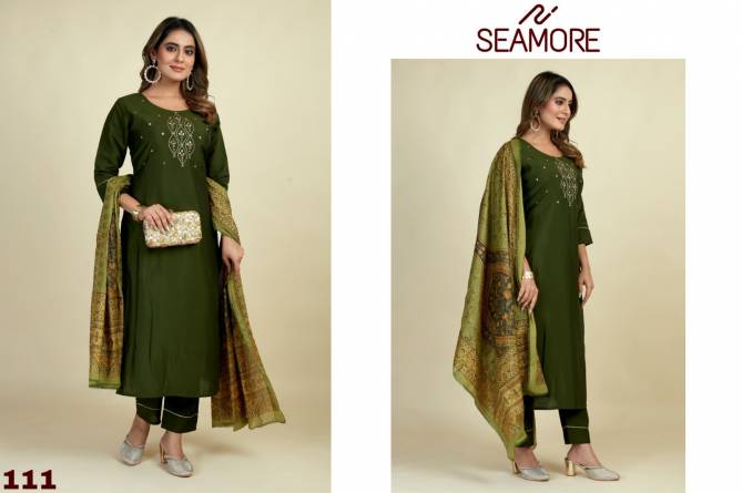 LaxmiPati Three By Seamore 111 To 113 Embroidery Kurti With Bottom Dupatta Wholesalers In Delhi